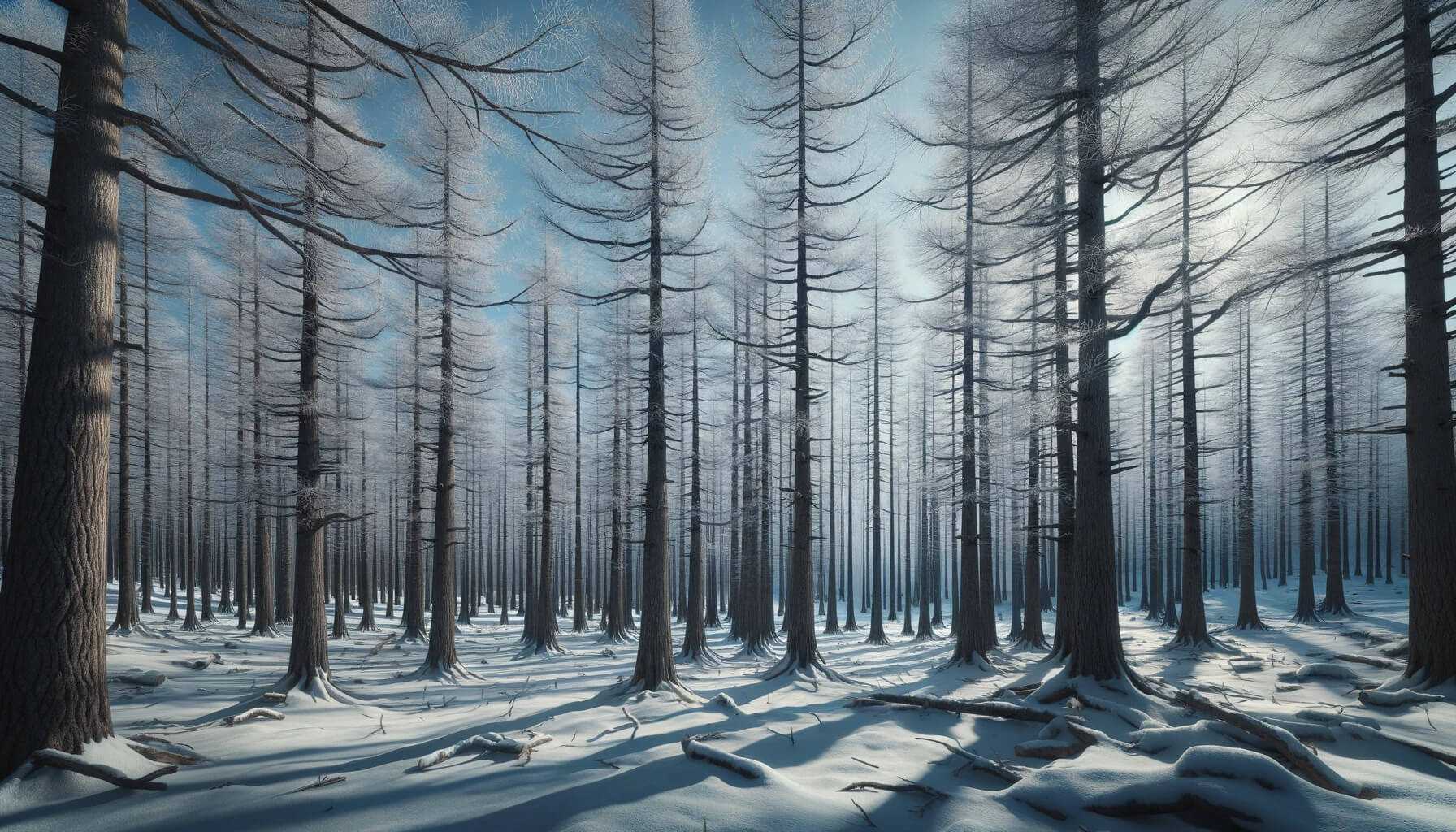 Forêt de mélèses en hiver