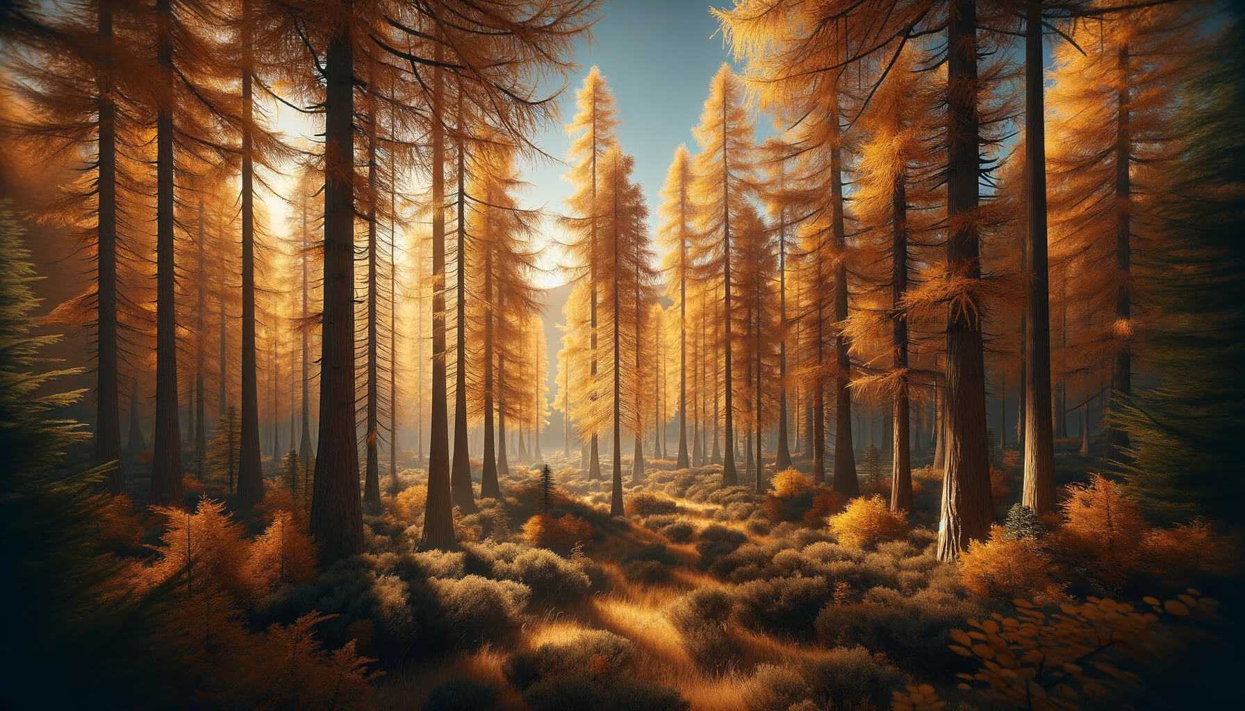 Forêt de mélèses en automne